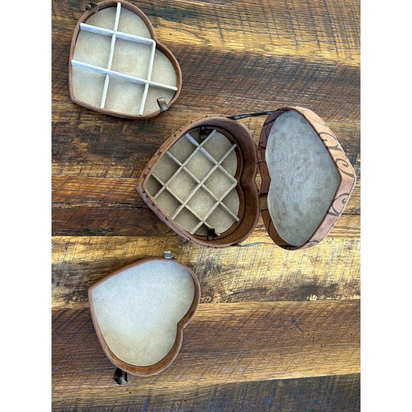 Brighton Brown Suede Heart Shaped Jewelry Box With Swirl Pattern & Metal Accent - Picture 4 of 11